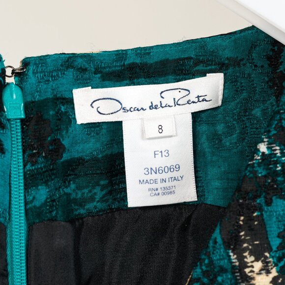 Oscar de la Renta AW/13 Teal Jacquard Sleeveless Pleated A-Line Dress - Picture 9 of 10